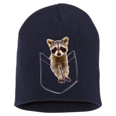 Cute Baby Raccoon In A Pocket Short Acrylic Beanie