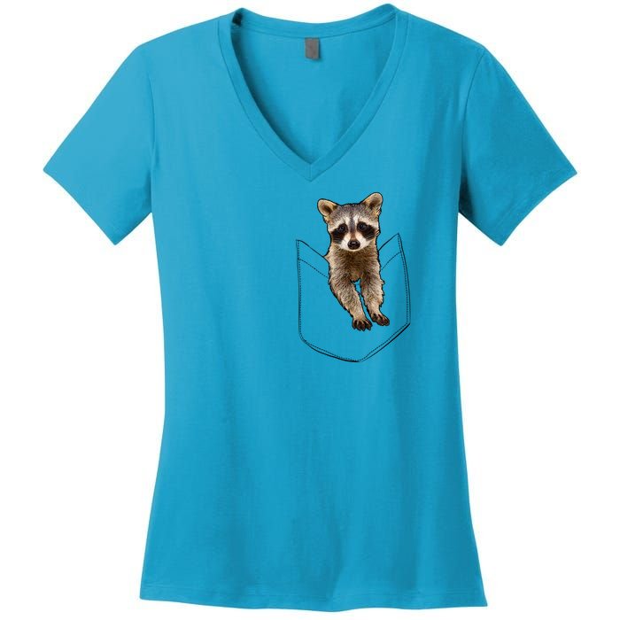 Cute Baby Raccoon In A Pocket Women's V-Neck T-Shirt