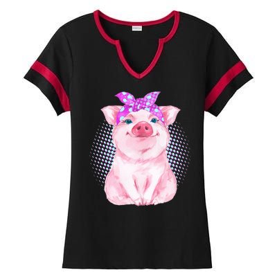 Cute Bandanna Pig Ladies Halftime Notch Neck Tee