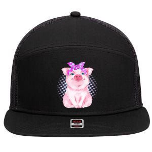 Cute Bandanna Pig 7 Panel Mesh Trucker Snapback Hat