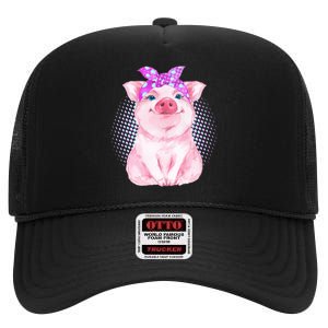 Cute Bandanna Pig High Crown Mesh Back Trucker Hat