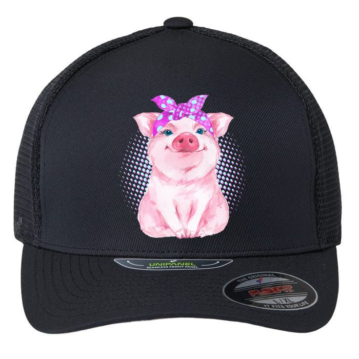 Cute Bandanna Pig Flexfit Unipanel Trucker Cap