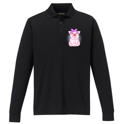 Cute Bandanna Pig Performance Long Sleeve Polo