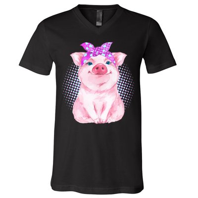 Cute Bandanna Pig V-Neck T-Shirt