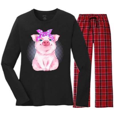 Cute Bandanna Pig Women's Long Sleeve Flannel Pajama Set 