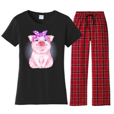 Cute Bandanna Pig Women's Flannel Pajama Set