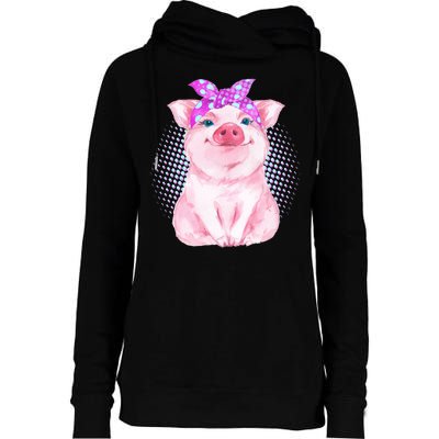 Cute Bandanna Pig Womens Funnel Neck Pullover Hood