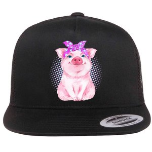 Cute Bandanna Pig Flat Bill Trucker Hat