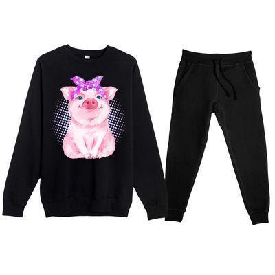 Cute Bandanna Pig Premium Crewneck Sweatsuit Set