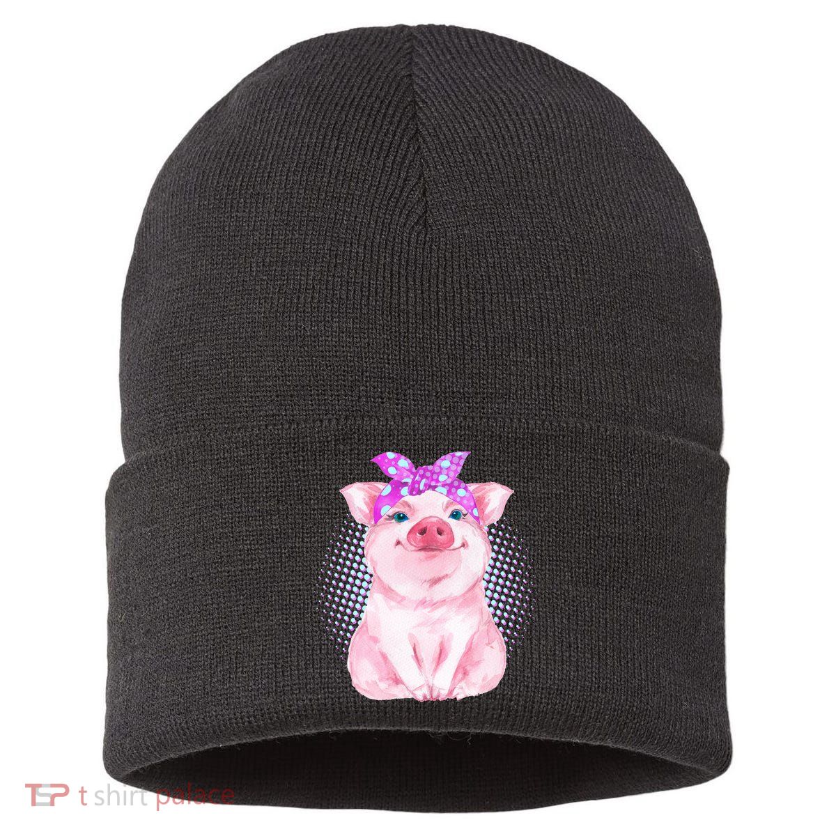Cute Bandanna Pig Sustainable Knit Beanie