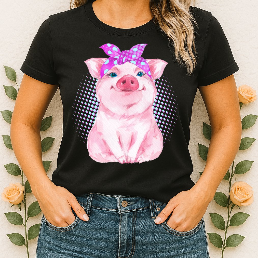 Cute Bandanna Pig Womens T-Shirt