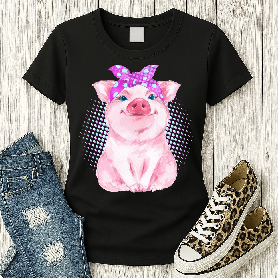 Cute Bandanna Pig Womens T-Shirt