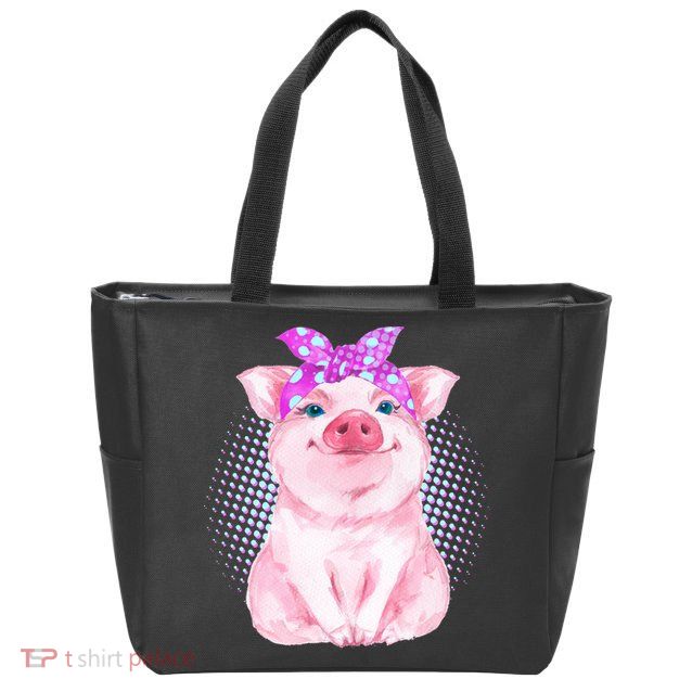 Cute Bandanna Pig Zip Tote Bag