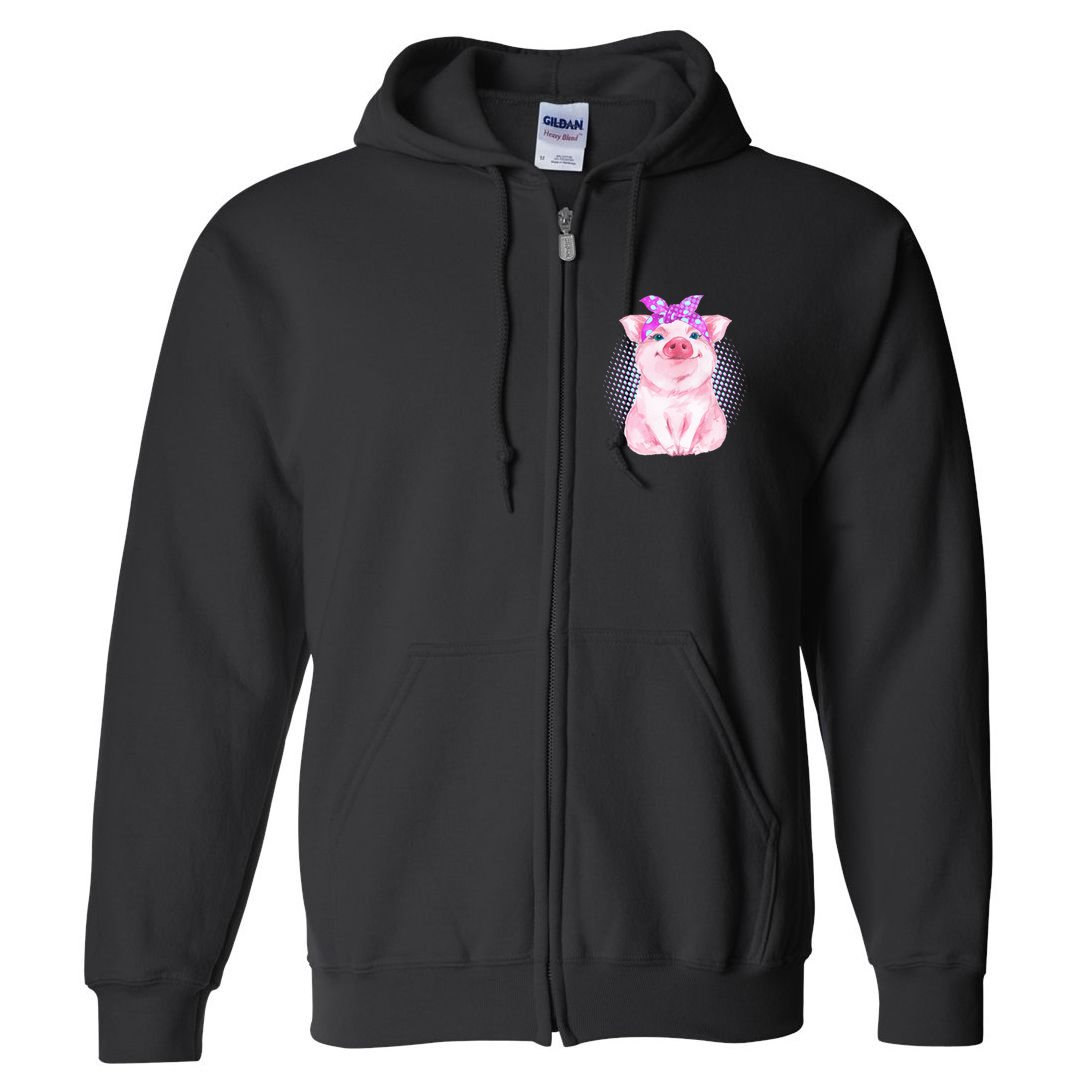 Cute Bandanna Pig Full Zip Hoodie