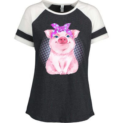 Cute Bandanna Pig Enza Ladies Jersey Colorblock Tee