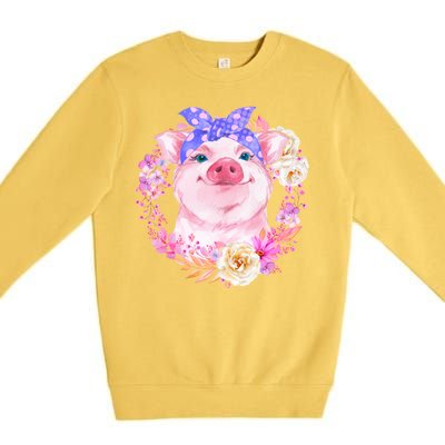 Cute Bandanna Pig Floral Premium Crewneck Sweatshirt