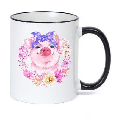 Cute Bandanna Pig Floral 11oz Black Color Changing Mug