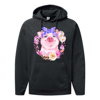 Cute Bandanna Pig Floral Performance Fleece Hoodie