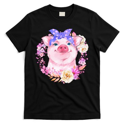 Cute Bandanna Pig Floral T-Shirt