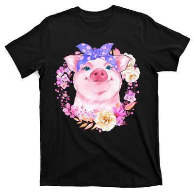 Cute Bandanna Pig Floral T-Shirt