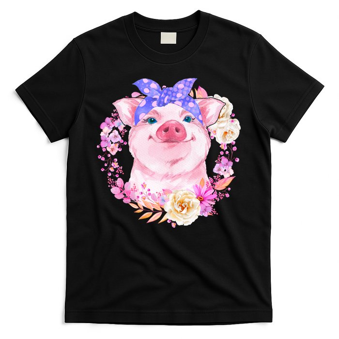 Cute Bandanna Pig Floral T-Shirt