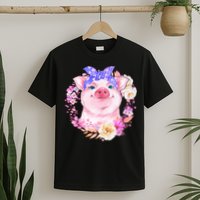 Cute Bandanna Pig Floral T-Shirt