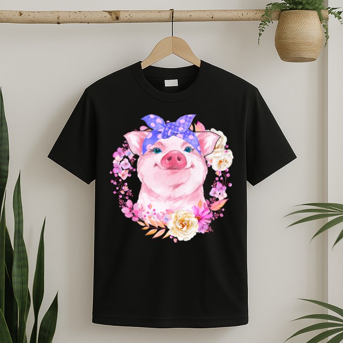 Cute Bandanna Pig Floral T-Shirt