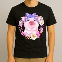 Cute Bandanna Pig Floral T-Shirt