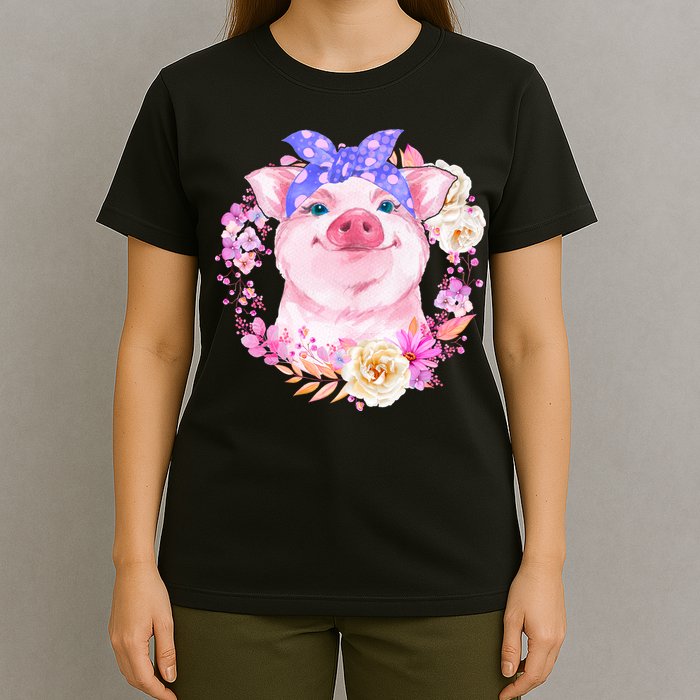 Cute Bandanna Pig Floral T-Shirt
