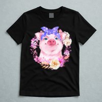 Cute Bandanna Pig Floral T-Shirt