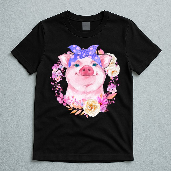 Cute Bandanna Pig Floral T-Shirt