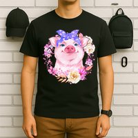 Cute Bandanna Pig Floral T-Shirt