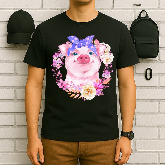 Cute Bandanna Pig Floral T-Shirt