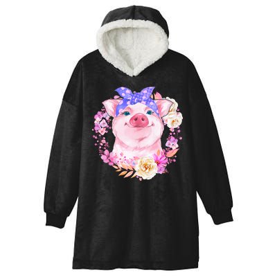 Cute Bandanna Pig Floral Hooded Wearable Blanket