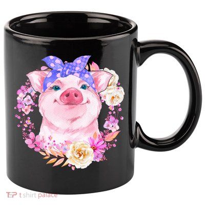 Cute Bandanna Pig Floral 11oz C Handle Ceramic Mug
