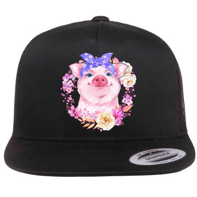 Cute Bandanna Pig Floral Flatbill Hat