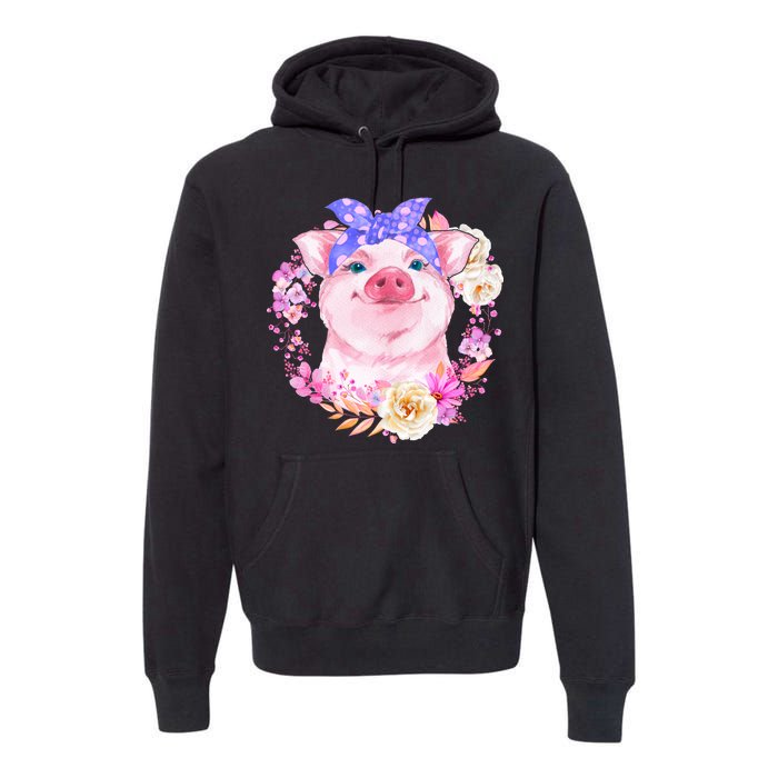 Cute Bandanna Pig Floral Premium Hoodie