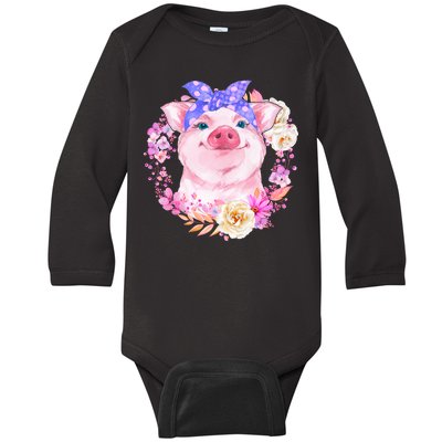 Cute Bandanna Pig Floral Baby Long Sleeve Bodysuit