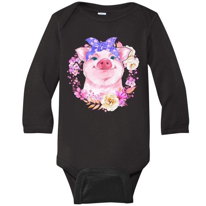 Cute Bandanna Pig Floral Baby Long Sleeve Bodysuit