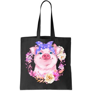 Cute Bandanna Pig Floral Tote Bag