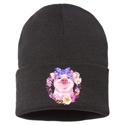 Cute Bandanna Pig Floral Sustainable Knit Beanie