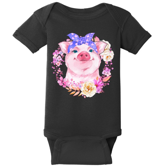 Cute Bandanna Pig Floral Baby Bodysuit