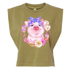 Cute Bandanna Pig Floral Garment-Dyed Women's Muscle Tee