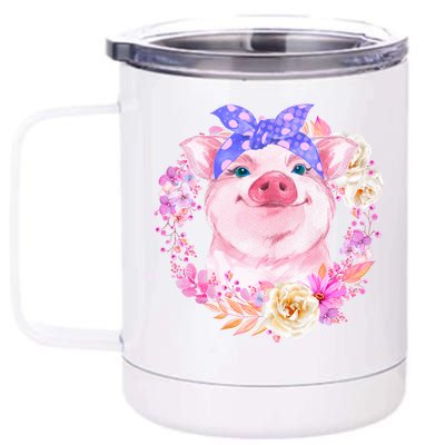 Cute Bandanna Pig Floral 12 oz Stainless Steel Tumbler Cup