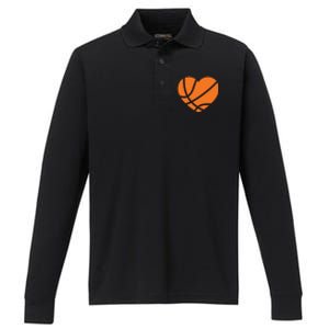 Cute Basketball Heart Performance Long Sleeve Polo