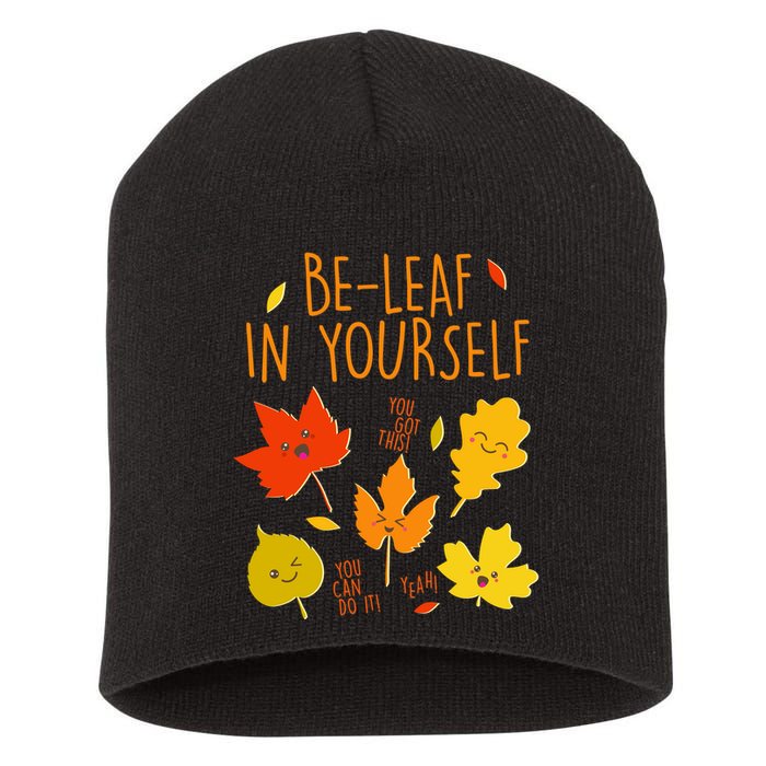 Cute Be-Leaf In Yourself Short Acrylic Beanie