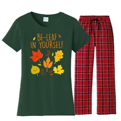 Cute Be-Leaf In Yourself Women's Flannel Pajama Set