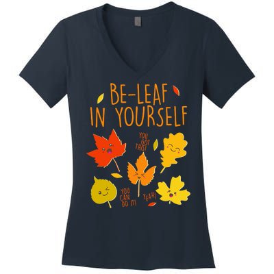 Cute Be-Leaf In Yourself Women's V-Neck T-Shirt