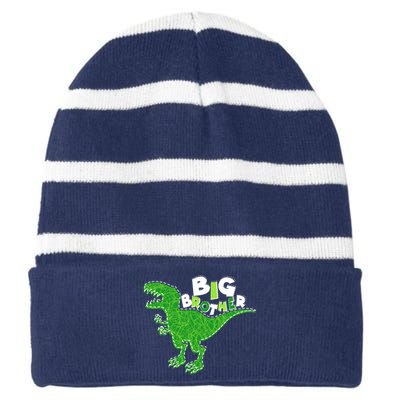 Cute Big Brother T-Rex Dinosaur Striped Beanie with Solid Band