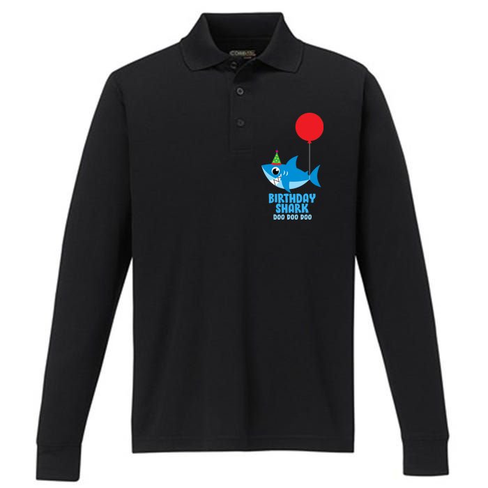 Cute Birthday Shark Doo Doo Doo  Performance Long Sleeve Polo